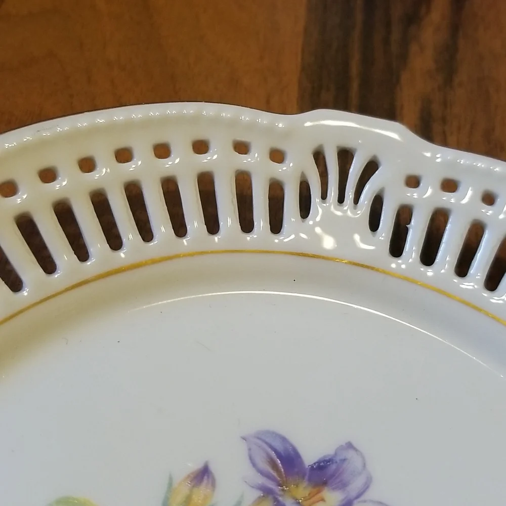 Floral Porcelain Plate Schwarzenhammer Bavaria Germany Reticulated Edge